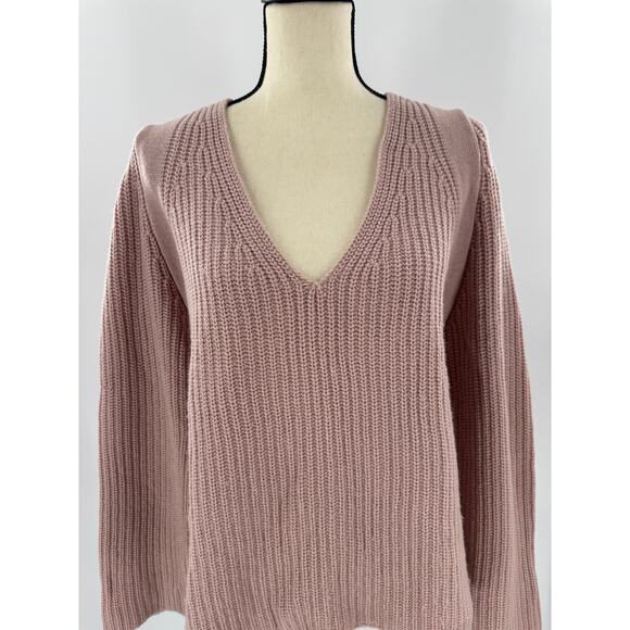 Helmut Lang Wool Cashmere Pink Mauve V Neck Sweater Shaker Knit Pullover Medium - Picture 1 of 8